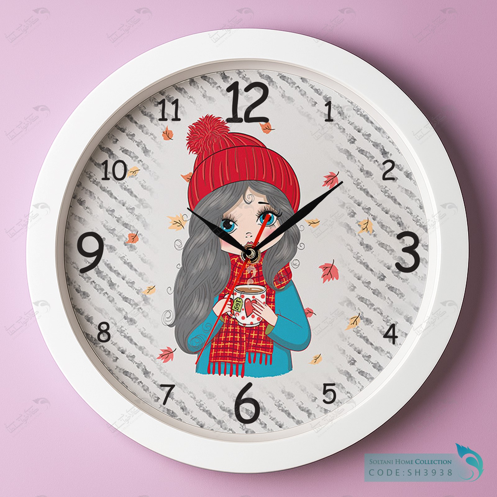ساعت دیواری دخترانه طرح دختر پاییزی ساعت دیواری دخترانه طرح دختر پاییزی